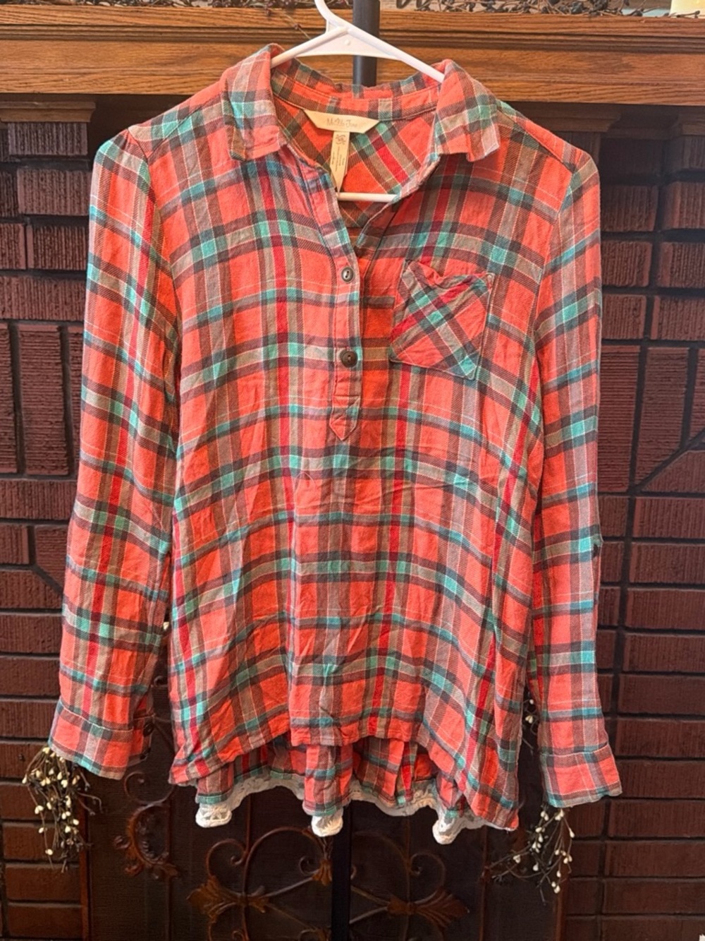 Matilda Jane Red and Teal Plaid Button-Down Shirt